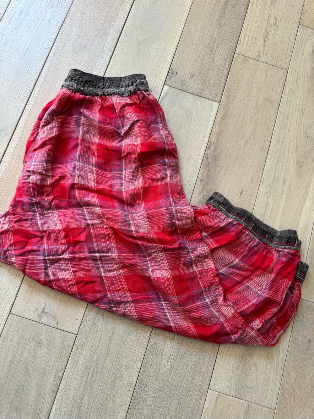 Free People Red Plaid Maxi Skirt with Elastic Waistband